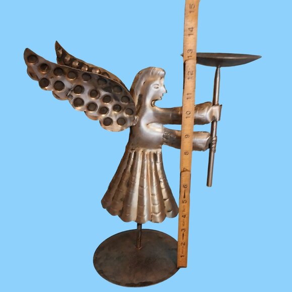 Vintage Bombay Co Large Hammered Metal Decorative Angel Candle Holder - Picture 7 of 8